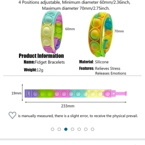 PUSH Pop Fidget Bracelet Multicolor Stress Relief Finger Press Bracelet Set Of 3 - Picture 4 of 6